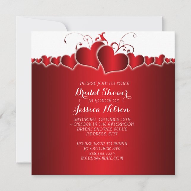 Invitation Red Hearts Fête des mariées romantique (Devant)