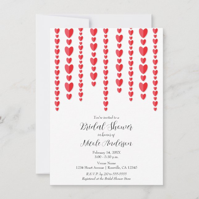 Invitation Red Hearts Valentine Fête des mariées (Devant)