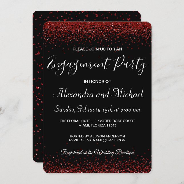 Invitation Red Hearts Valentine's Day Engagement Party (Devant / Derrière)