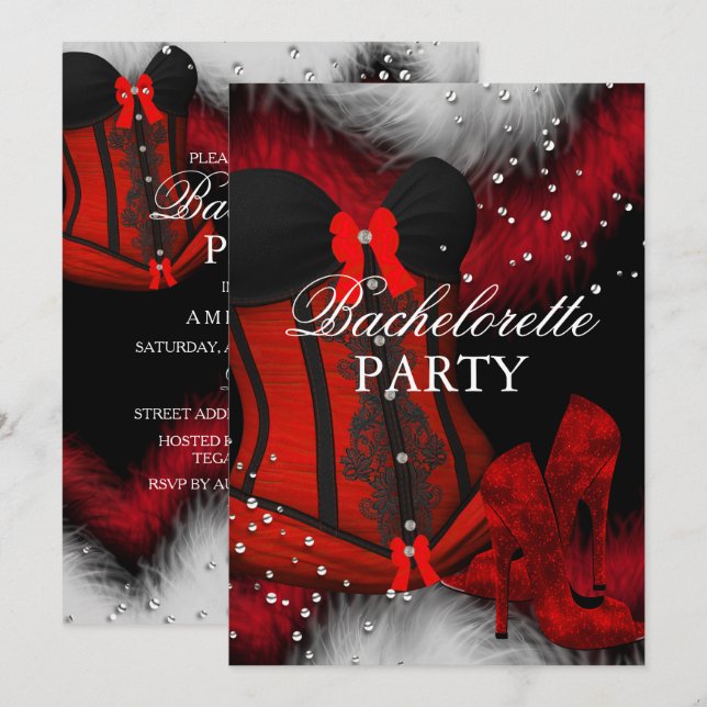 Invitation Red Heather dentelle dentelle Corset Bachelorette  (Devant / Derrière)