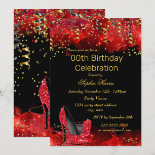 Invitation Red High Heels Gold Black parties scintillant fête