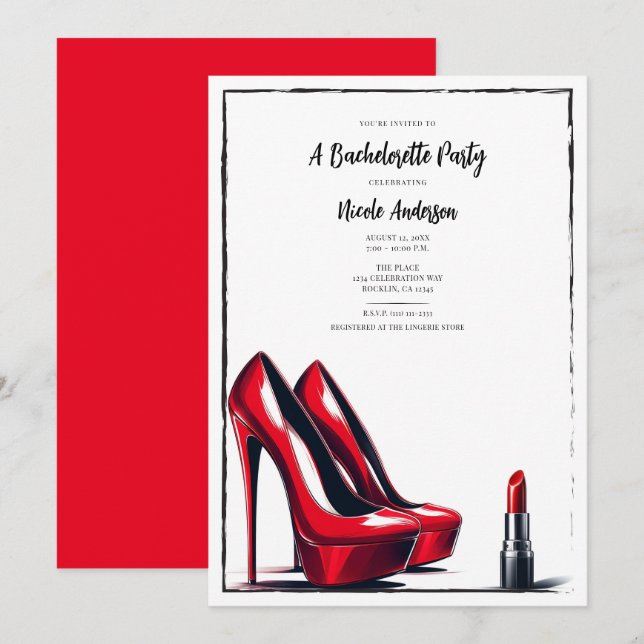 Invitation Red High Talons & Lipstick Bachelorette Party (Devant / Derrière)