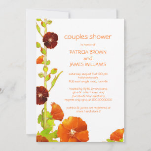 Invitation Red Hollyhocks Floral Mariage Couples Douche