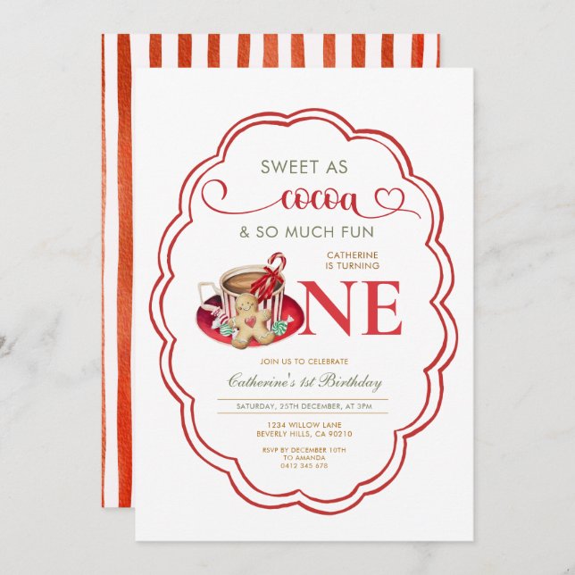 Invitation Red Hot Cocoa and Cookies 1st birthday  (Devant / Derrière)