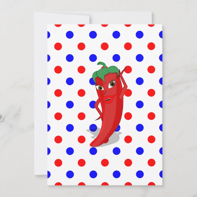 Invitation Red Hot Pepper Diva Rouge Bleu Pois (Devant)