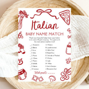 Invitation Red Italian Baby Name Match Baby shower Jeu