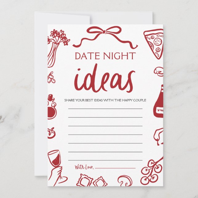Invitation Red Italian Date Night Ideas Fête des mariées Jeu (Devant)