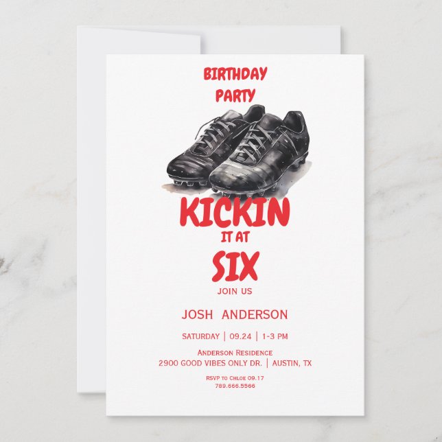 Invitation Red Kickin it Soccer Anniversaire (Devant)