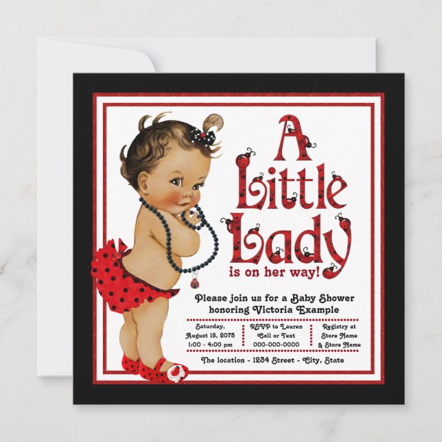 Invitation Red Ladybug Ethnic Girl Ladybug Baby shower (Devant)