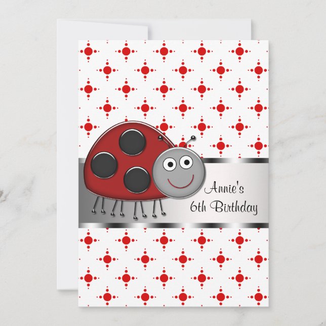 Invitation Red Ladybug Girls 6th Birthday Party (Devant)