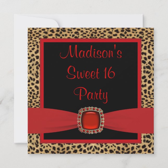 Invitation Red Leopard Sweet 16 Anniversaire (Devant)