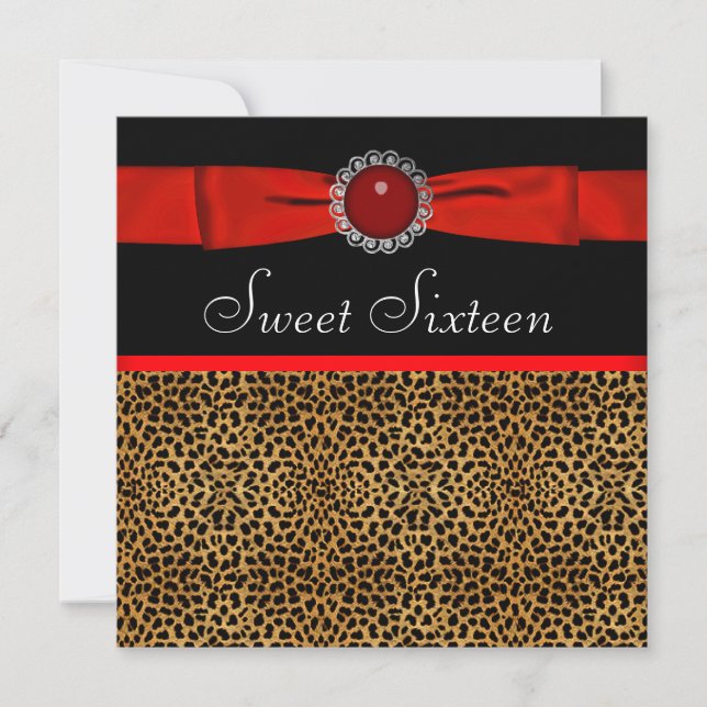 Invitation Red Leopard Sweet sixteen (Devant)