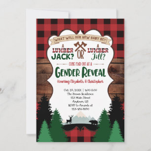 Invitation Red Lumberjack Baby shower de révélation de genre