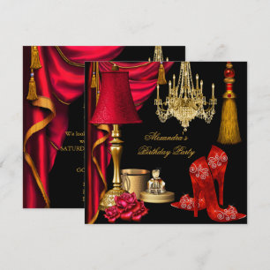 Invitation Red Luxury Womans Gold Black High Heels Party