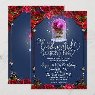 Invitation Red Magical Enchanted Rose rouge Beauté Sweet 16