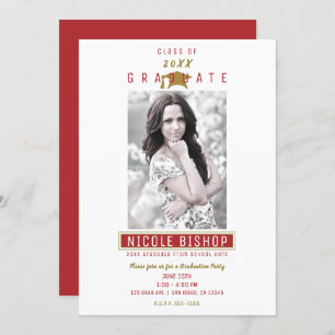 Invitation Red Maroon Gold White Graduation Party