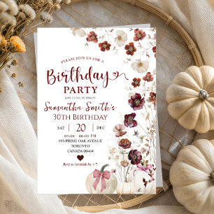 Invitation Red Marsala Citrouille Automne Fleur sauvage Anniv