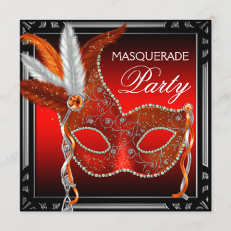 Invitation Red Mask Black Red Masquerade Party