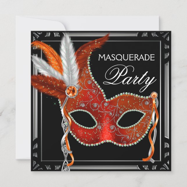 Invitation Red Mask Black Red Masquerade Party (Devant)