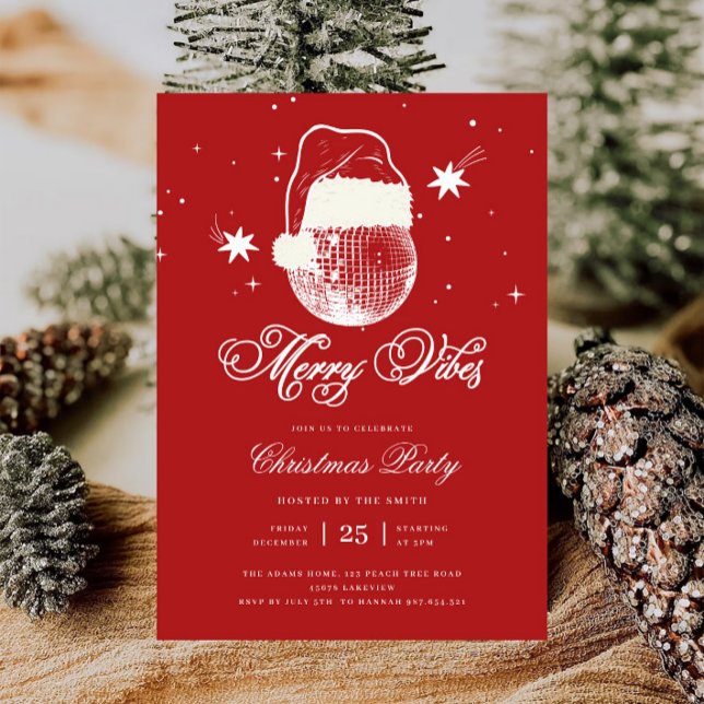 Invitation Red Merry Vibes Disco Père Noël Retro Christmas Pa (Créateur téléchargé)