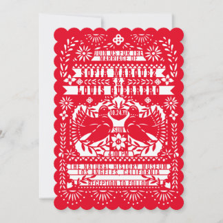Invitation Red Mexican Fantail Doves Papel Picado Mariage