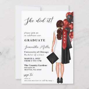 Invitation Red Minimalist Photo Elle L'A Fait Graduation Invi