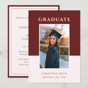 Invitation Red Modern Simple Typographie Photo Graduation