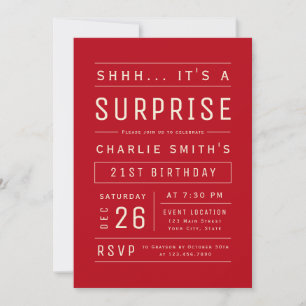 Invitation Red Modern Simple Typographie Surprise Anniversair