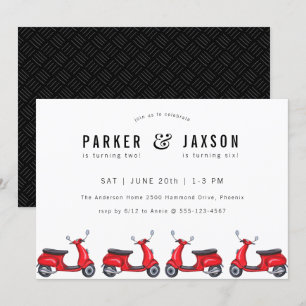 Invitation Red Moped Scooter thème Jour d'anniversaire conjoi