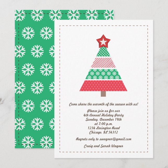 Invitation Red n Green Christmas Tree Fête de Noël annuelle (Devant / Derrière)