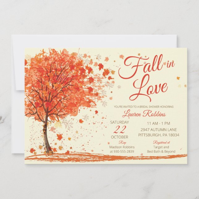 Invitation Red Orange Fall in Love Fall Tree Fête des mariées (Devant)