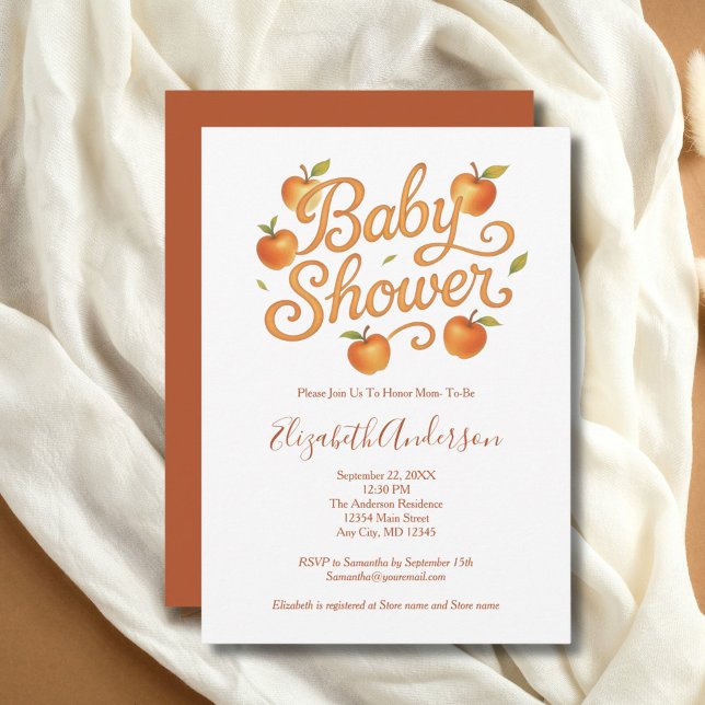 Invitation Red Orange Pommes bébé fille bébé Baby shower garç (Red Orange Apples Gender Neutral Baby Girl Boy Baby Shower Invitation, Printed or Digital Download)