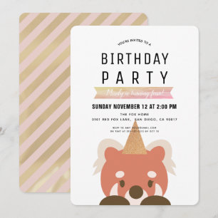 Invitation Red Pandas Simple Rose Girl Anniversaire