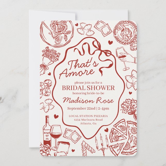 Invitation Red Pasta Thats Amore Italian Bridal Shower (Devant)
