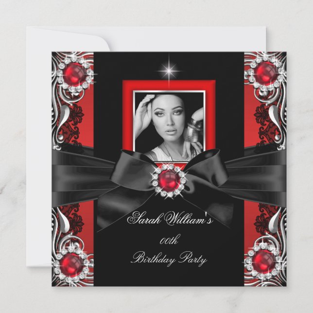 Invitation Red Pearl Anniversaire de la fête d'argent noir Ph (Devant)
