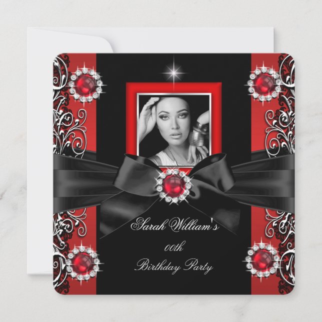 Invitation Red Pearl fête d'anniversaire Black Silver Photo (Devant)