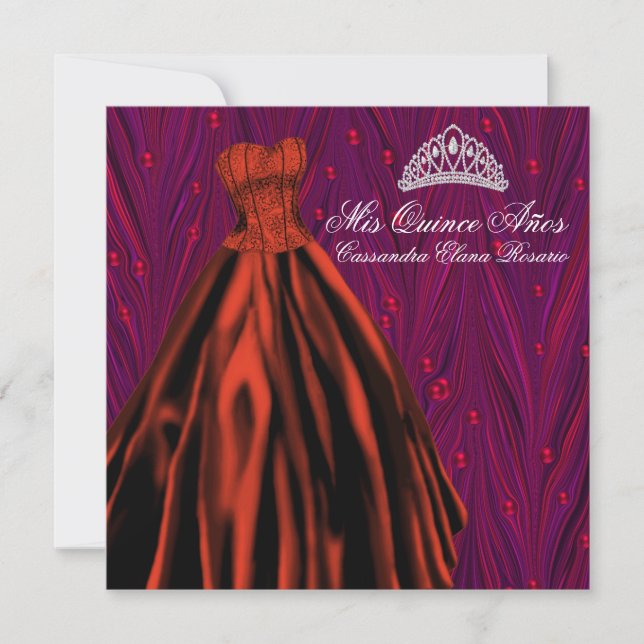 Invitation Red Pearl Robe Rouge violet Quinceanera rouge (Devant)