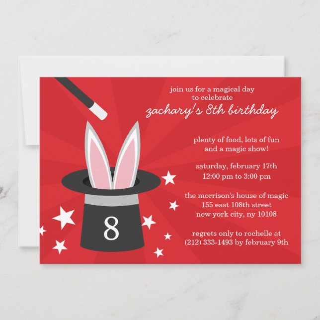 Invitation Red Peek-a-Boo Rabbit Personnalisé Magie Anniversa (Devant)