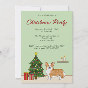 Invitation Red Pembroke Welsh Corgi Chien Et Arbre De Noël