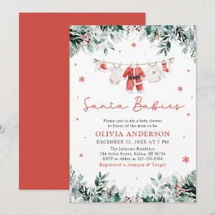Invitation Red Père Noël Babies Jumeaux Baby shower de Noël