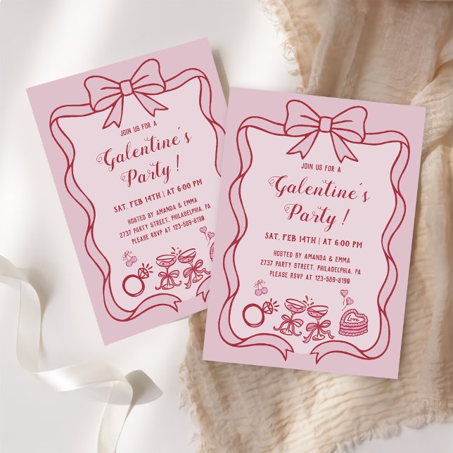 Invitation Red Pink Bow Galentine's  Party (Créateur téléchargé)