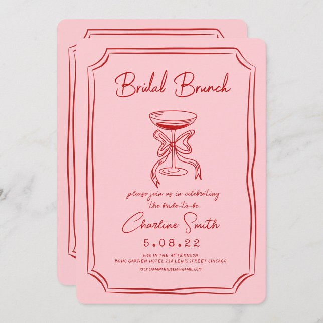 Invitation Red Pink Funky Handwriting Bridal Brunch (Créateur téléchargé)