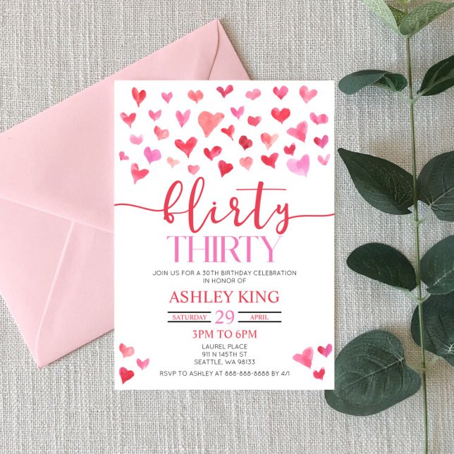 Invitation Red Pink Hearts Flirty Trente fête d'anniversaire (Créateur téléchargé)