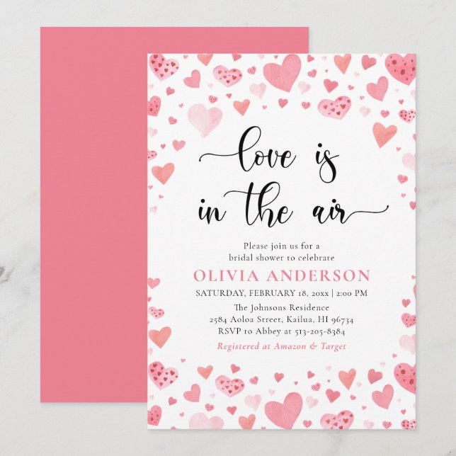 Invitation Red Pink Hearts Valentine Fête des mariées amoureu (Devant / Derrière)