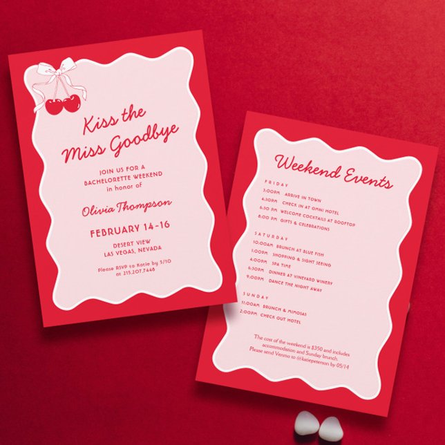 Invitation Red Pink Kiss the Miss Goodbye Bachelorette Party (Créateur téléchargé)
