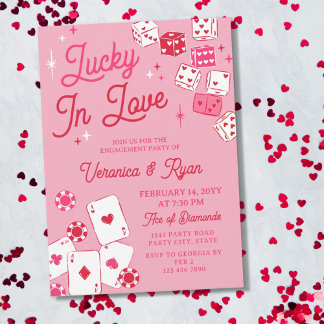 Invitation Red Pink Lucky In Love Dice Cards Engagement Party