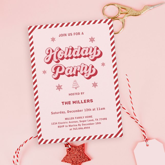 Invitation Red Pink Retro Noël (Créateur téléchargé)
