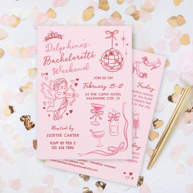 Invitation Red Pink Romantic Cupid Bachelorette Weekend (Créateur téléchargé)