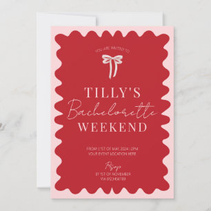 Invitation Red Pink Wavy Hen Bachelorette Week-end Itinéraire