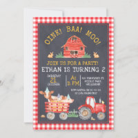 Red Plaid Farm Tractor Chalkboard Anniversaire